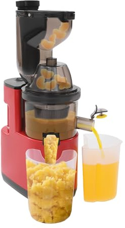 HUOMMGS Elektrischen Entsafter 500W Gemüse und Obstentsafter 304 Edelstahl Saftpresse mit 2 x 400ml Tassen, 14 x 3cm Fütterungsrutsche Multifunktionell Fruchtsaftmaschine für Büros (Rot)
