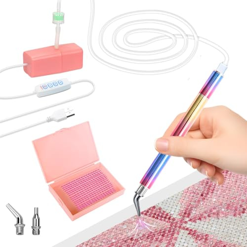 NICEWAT Elektrischer Diamond Painting Stift, Diamond-Painting Zubehör Set,E Painter Diamant Painting Stift mit 2 Drill Pen Ersatzköpfe,Wiederaufladbar Vakuum Diamant Painting Stift für 5D Diamantkunst