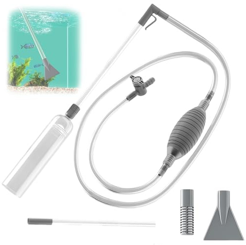 Siphon Bodenreiniger für Aquarien, Mulmsauger Aquarium, Aquarium Sauger, Einstellbares Ventil, Zwei Arten Von Saugköpfen, Wasserwechsel in Sekunden, Während Fische Stressfrei Schwimmen(Gray,3.0M)