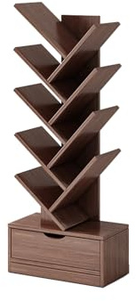 Libreria a Forma di Albero con Cassetti, Libreria a 6-12 Ripiani, Libreria in Legno Alta e Stretta, for Soggiorno, Camera da Letto e Studio(Color 2,8-Tier)