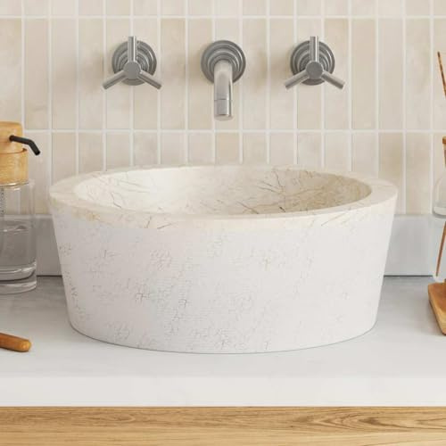 Mokuyary lavabo, color crema, Ø 40 x 15 cm, marmo, lavabo, lavabo da appoggio per bagno, WC ospiti, hotel, WC