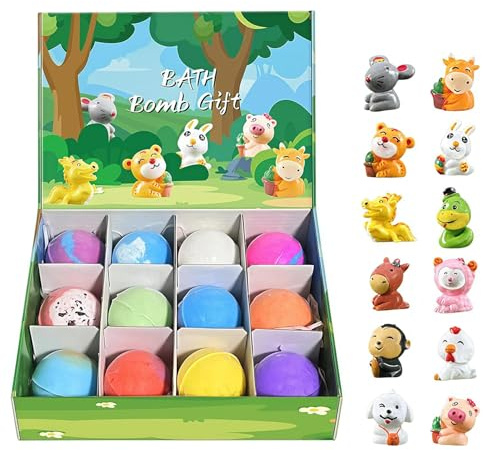 12 pezzi Bombe da bagno a tema oceano, idea regalo divertente e per un bagno schiumoso, bombe da bagno con giocattolo a sorpresa all'interno, Palla da bagno colorata Regali per bambini e bambine (B)