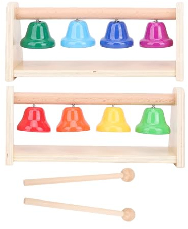 Naroote 8-Noten-Musikalische Tischglocke, Holz-Xylophon, Bunte Handglocken mit 2 Schlägeln, Montessori-Perkussionsspielzeug für 2–9-jährige Kinder, Musikaufklärung und Instrumentenpädagogik