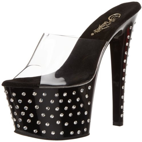 Pleaser STARDUST-701, dam platåsandaler, Svart Clr Blk - 37 EU