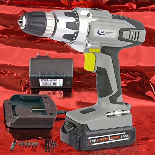 TALADRO SIN CABLE - DESTORNILLADOR INALÁMBRICO - TALADRO a batería 18V Li-Ion 1500mAh CARGADOR RAPIDO de 1 hora con 2 VELOCIDADES con PUNTAS y BROCAS en MALETA DE PLÁSTICO - taladro atornillador PROFI-OPTI-DRILL