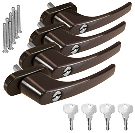 4 x Alu Fenstergriff in Braun RAL 8019 abschließbar - Stiftlänge 30mm