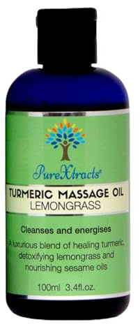PureXtracts - Turmeric Massage Oil with Lemongrass - Original Turmeric Oil for Muscle Recovery, Energising Body Oil for Sore Muscles & Joint Massage, Natural Skin Nourishing Blend, UK Made – 100ml