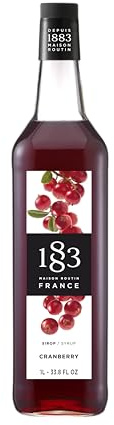 1883 Maison Routin Premium Cranberry Syrup, 1 Litre Glass Bottle | Flavoured Syrup, For Coffee, Tea, Cocktails, Iced Drinks & Desserts, Made with Pure Cane Sugar, No Artificial Colours, Vegan