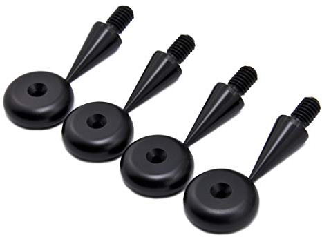 PrecisionGeek – M6 Lautsprecher-Spikes & Pads Set (4 Spikes Ø10×20 mm + 4 Pads Ø20×8 mm), Schwarz eloxiertes Aluminium, CNC-gefräst, Vibrationsdämpfer & Entkopplung für HiFi-Lautsprecher & Subwoofer