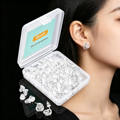 Tuercas de seguridad de silicona suaves y transparentes para pendientes, repuestos para pendientes de gancho, de tuerca y aros, diámetro de 4 mm | Topes de embrague de repuesto para aretes de gancho de pez, aros de 4 mm de diámetro (2000 unidades/1000 pares)