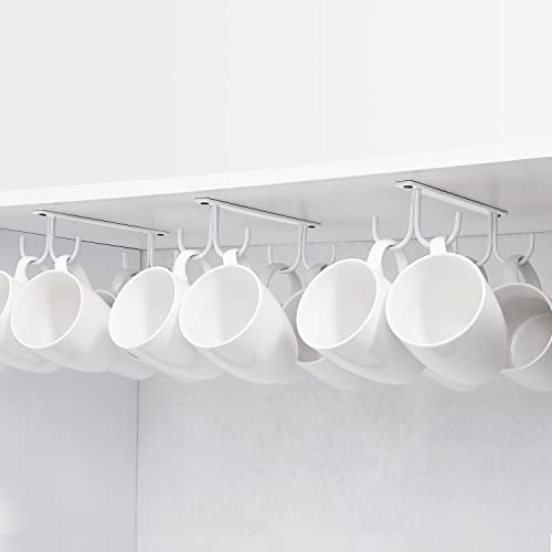 FOMANSH Tassenhalter unter dem Schrank, Kaffeetassenhalter mit Schrauben, 12 Tassenhaken unter dem Regal, Trockenhaken für Bar, zum Aufhängen von Tassen, Kaffeetassen, Mug, Becher usw. Weiß