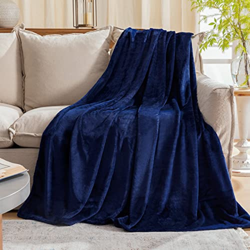 Fleece Plush Throw Blanket Navy Blue 50x60for Couch Fuzzy Cozy Flannel