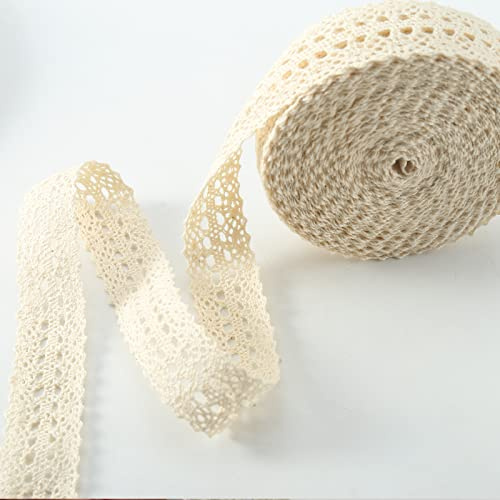 HERZWILD Pizzo decorativo vintage all'uncinetto, 20 m, tessuto per cucito, artigianato, decorazione per matrimoni (20 m, beige)