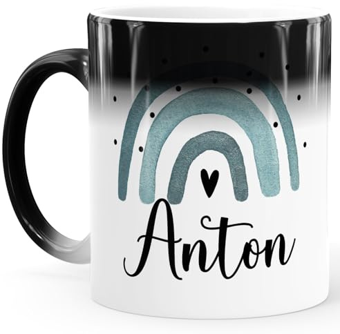 SpecialMe® Kindertasse Zaubertasse Regenbogen personalisierte Namenstasse aus Keramik für Kinder Jungen Mädchen Schwarz-blau Magic-Tasse