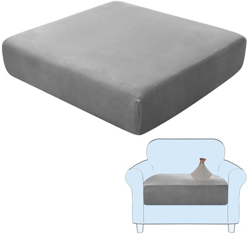SHUOJIA Sofa-Sitzkissenbezüge, Sofakissen-Bezüge Stretch-Samt,Sitzkissenschutz,Couchkissen-Bezüge Ersatz Für Individuelle Kissen Mit Elastischem Stoff (Grey,Large-1-Seater)