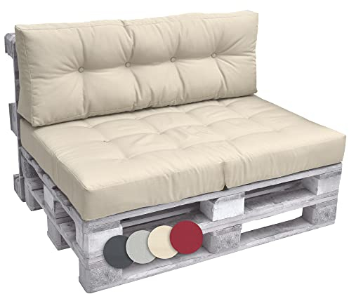 Beautissu Set Palettenkissen Outdoor 1x Sitzkissen 120x80cm & 1x Rückenkissen 120x40cm – Sitzkissen Paletten Möbel Couch Sofa Europaletten Auflage Palettensofa Palettenmöbel Kissen Balkon Lounge Natur