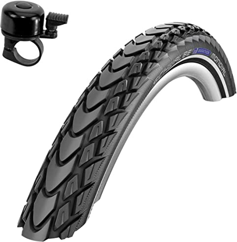 1 x Schwalbe Marathon Mondial Fahrradreifen RaceGuard Pannenschutz mit Reflexstreifen 50-559 (26 x 2,00) inkl. Fahrradklingel