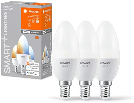 LEDVANCE Lampada LED intelligente con tecnologia WiFi, E14-base ottica opaca,Colore della luce modificabile (2700K-6500K), 470 Lumen, sostituzione delle lampade 40W, 3-Confezione