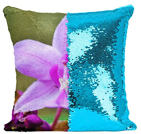 Fabulous Pailletten-Kissenbezug Türkis Makro Orchidee Veilchen Wildblume Berg