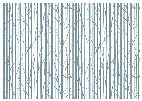 wandmotiv24 Fototapete Wald Bäume minimalistisch, 200 x 140cm - selbstklebende Strukturtapete, Wanddeko, Wandbild, Wandtapete, Vintage weiß blau M6832