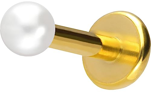 PIERCINGLINE Titan Labret mit Push Fit SYNTH. PERLE Piercing Ohr Helix Conch Tragus Goldfarben 1,2x6x2,5 mm