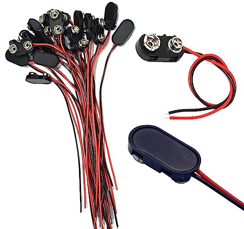 JWISLAND Paquete de 60 conectores de batería de 9 V, conectores de batería tipo I de 9 voltios con cables, conector de clip de batería de 9 V, cables estañados de 150 mm con carcasa de plástico de