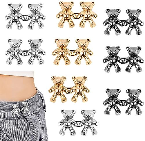 9 Paare Cute Bear No Sew Waist Button, Knöpfe Hosen Enger Machen,Jeans Knöpfe,Niedliche Bären Jeans Knöpfe Stifte,Ohne Nähen Jeansknöpfe, Verstellbare Jeansknöpfe für Jeanskleider