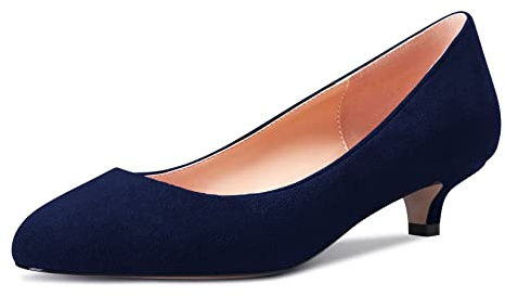 Castamere Femmes Fille Aiguille Bas Kitten Talon Heel Rond Bout Slip-on Escarpins Classique Cute Bureau 3.5 CM Heels Bleu C 40 EU