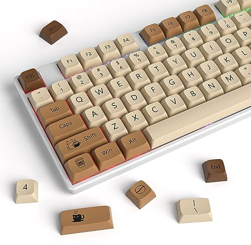 Owpkeenthy Retro XDA Tastenkappen, PBT-Set mit 138 braunen Tasten für mechanische Tastaturen mit Cherry MX-Schaltern, passend für Fullsize/60%/65%/75% Tastatur (XDA Coffee Cat)