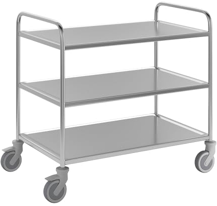 FRANKEL kaiserkraft | Chariot de Service en INOX | 3 Niveaux | Bandages Caoutchouc thermoplastique | L x l x h 1070 x 670 x 970 mm