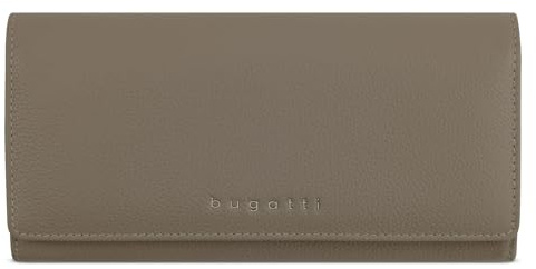 bugatti Mira Lange Damenbörse mit Überschlag aus Leder, Geldbörse mit RFID-Schutz, Taupe