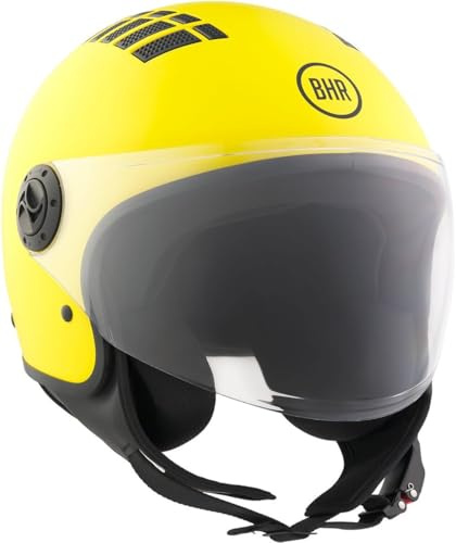 BHR Casco Demi-Jet, Casco Scooter 834 FLOW, Estivo, Giallo Opaco, S | Omologato ECE 22.06, Estivo con 16 Fori di Aerazione, Visiera Antigraffio e Sgancio Micrometrico, Uomo e Donna
