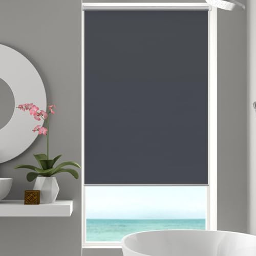 Tenda a Rullo Oscurante Avvolgibile 115 x 130 cm, Opache Senza Foratura Blackout, Tende a Rullo Oscuranti Tenda Giorno Notte, with Accessories per Finestre e Porte, Grigio Scuro