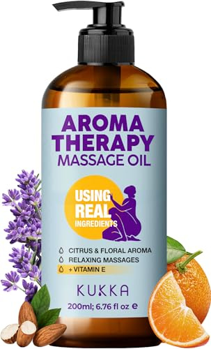 Kukka Aromatherapie Massageöl [100% NATURREIN] Für Massagetherapie, Ganzkörperentspannung, Spa - Qualität - Feuchtigkeitsspendung für Frauen und Männer (200ml)