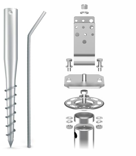 Maxerio Lot de 2 fondations à vis Tilt de 60 cm avec Support de Poteau de 12 cm (Angle en U - galvanisé à Chaud) - Diamètre 60 x 2 mm - M12