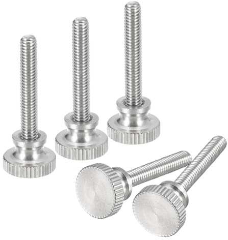 sourcing map Viti a testa zigrinata M4 x 25 mm, 5 pezzi, in acciaio inossidabile 304, con testa zigrinata piatta, bulloni con manopole di fissaggio a spalla