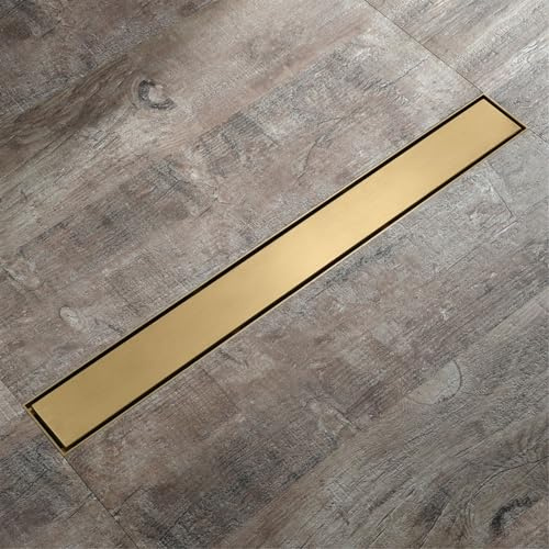 Rechteckiges Duschrinne Siphon Ablaufrinne mit Geruchsstop, Haarsieb und Flieseneinsatz, sehr flach, linearer Duschablauf für Badezimmer, Schnelle Drainage (Color : Gold, Size : 50cm(19.6inch))