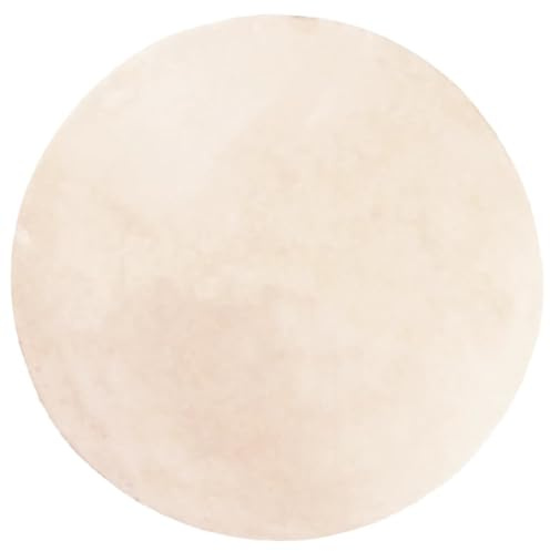vidaXL Round Area Rug - Soft and Fluffy Short Pile Floor Mat - Machine Washable with Non-slip Backing - Suitable for Underfloor Heating - Beige, 100% Polyester, 160 cm, 375030