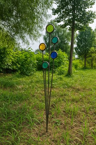 Zen Man Edelrost Gartenstecker Beetstecker aus Metall mit Glasdeko Garten Blumen Rost Gartenskulptur Glück Symbol Gartendeko 032214 H118cm