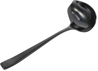 KICHOUSE 304 Stainless Steel Duckbill Spoon Long Handle Sauce Spoon for Kitchen Black Kitchenware for Serving Soups and Sauces