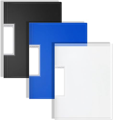 FOSHISY A4-Sichtbuch mit 60 Hüllen, Marineblau, Transparent, Schwarz, 3 Stück | A4 Kunststoff-Präsentationsmappe mit transparenten Hüllen, Dokumentenmappen für Portfolio, Büro und Schule