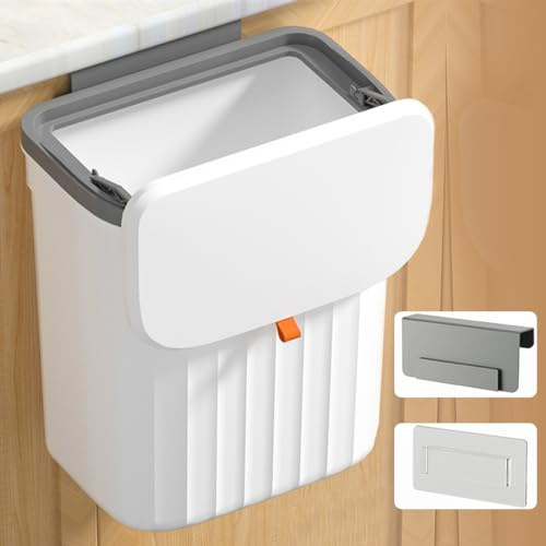 JUVEL Hängender Küche Mülleimer mit Deckel - 10L Unter der Spüle Abfalleimer, Wandmontierter Komposteimer für Schranktür, Kleiner Abfalleimer aus Kunststoff für Küche/Badezimmer/Schlafzimmer