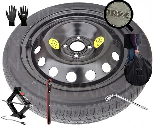 D'ANGELO 1988 Ersatzrad-Set, 40,6 cm (16 Zoll), kompatibel mit Renault Captur 4-Loch (2013-2019), mit Wagenheber, Schlüssel, Handschuhe und Tasche 125/70r16