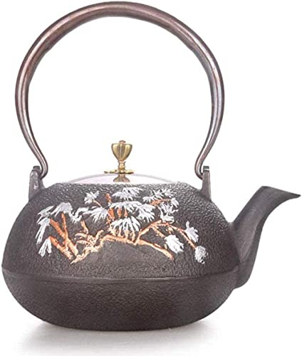 OQHAIR Service à thé en Fonte Ensembles à thé Pot en Fonte en Fonte Ese Pot en Fonte Thé en Fer Bouilloire Manuelle Non revêtue Kezhu Double Dessin en cuivre 1 3L Litre Décoration de la m