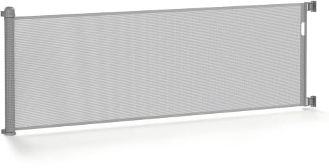 XMTECH Türschutzgitter 0–300 cm Grau, ausziehbares Treppengitter, Rollo | Aluminium und PVC-Gewebe, kompakte Aufbewahrung, Einhandbedienung, zwei Montagesets, Bodenhalterung, für breite Durchgänge