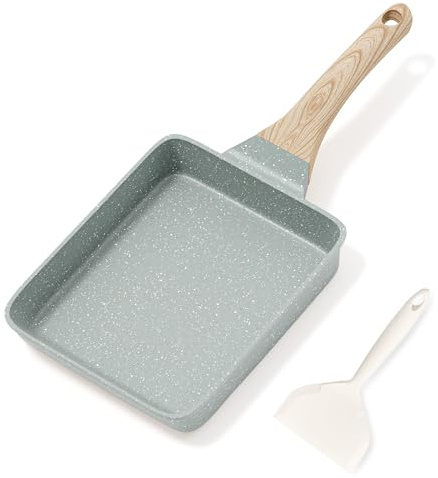 RIOVARM Non-stick Tamagoyaki omelettpanna, induktion äggpanna med granitbeläggning, liten stekpanna utan PFOA, äggpocheringspanna för frukost, pannkakspanna, campingpanna