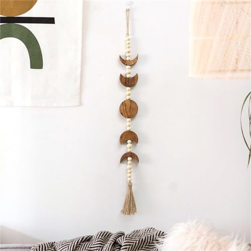 CULASIGN Boho Mondphasen Wanddeko, Mandala Holz Wand Deko Wandteppich Wanddekoration Kunstdekoration Wandbehang für Schlafzimmer Esszimmer Wohnzimmer (Braun)