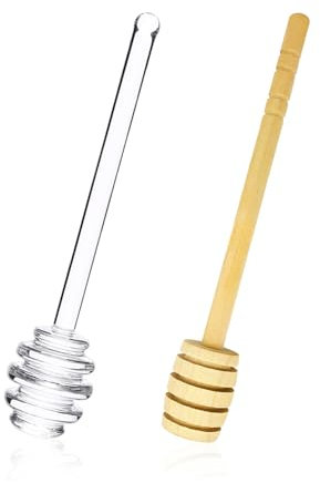 HDGSAFD Lot de 2 cuillères à confiture, cuillères à confiture transparentes, cuillère en bois, mélangeur à café, cuillère à confiture à long manche, bâton à café en spirale, bâton à confiture,