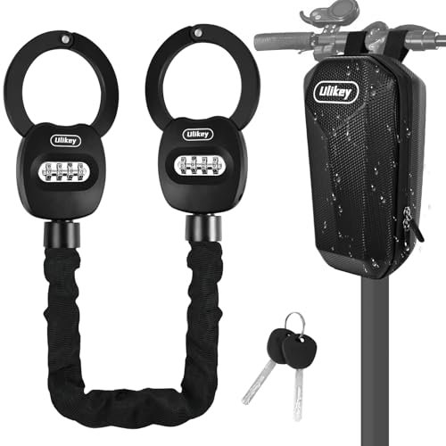 Ulikey Antivol Trotinette Electrique, Antivol Chaine Serrure à Combinaison avec Sac Etanche et Vos Clés, Menotte Antivols Velo pour Bicyclette, Scooter, Vélo Electrique, Trottinette Auto-Equilibrée