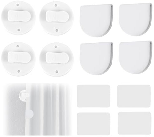 FIHODONE 12 Stück Duschvorhang Halterung,Winddichte Schutz Clips Ohne Bohren,Weiße Duschvorhang Clips zum Halten,Shower Curtain Holder Zubehör,Selbstklebende Vorhang Klammer für Fenstervorhänge
